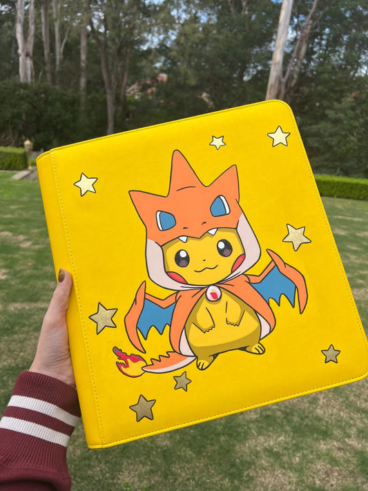 HAND PAINTED PIKACHU CHARIZARD PONCHO POG Stealth 12 Pocket 480 Yellow OOAK0