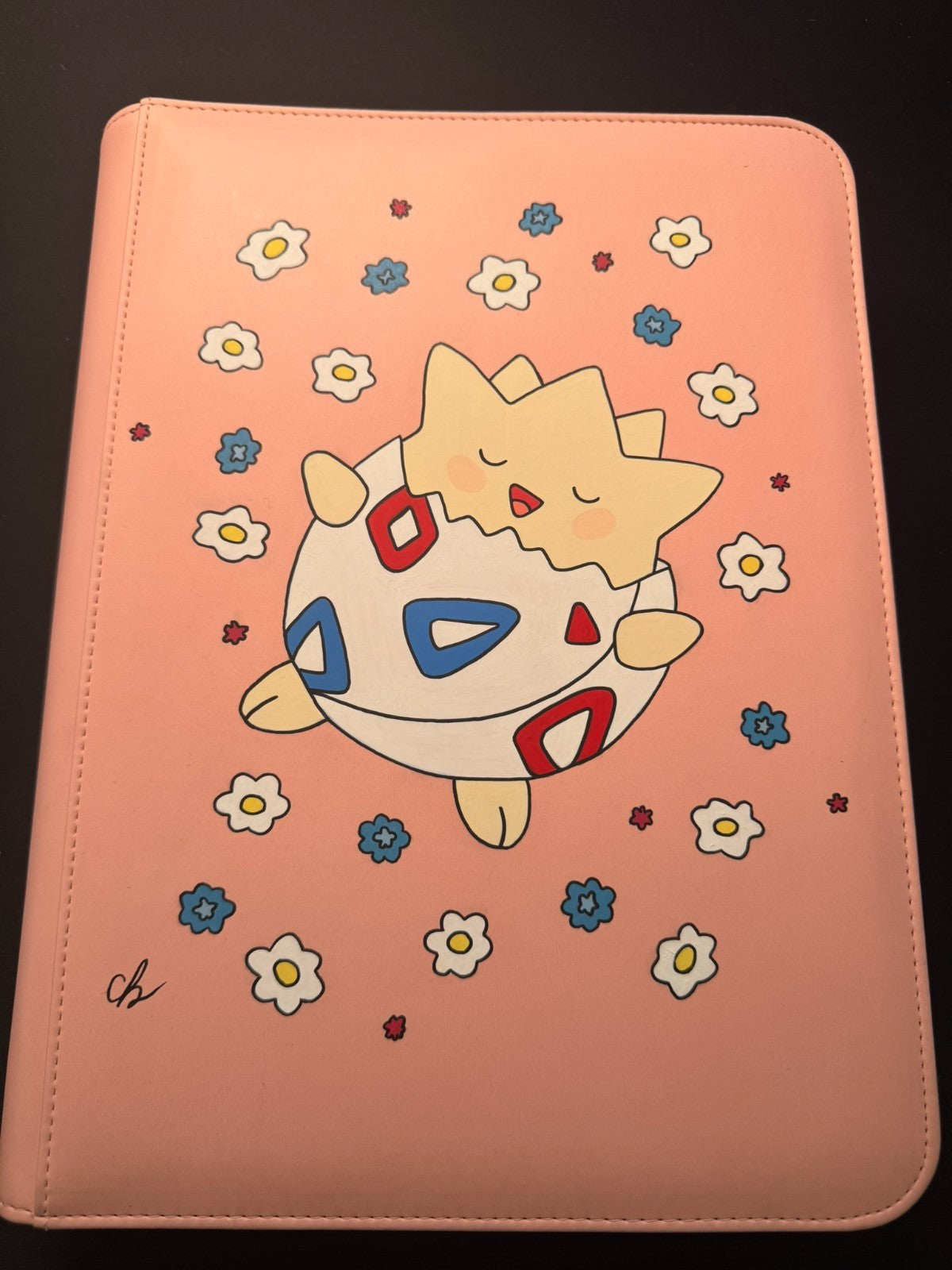 Hand Painted Pokemon Togepi Binder Palms Off Stealth 9 Pocket 360 Pink OOAK4
