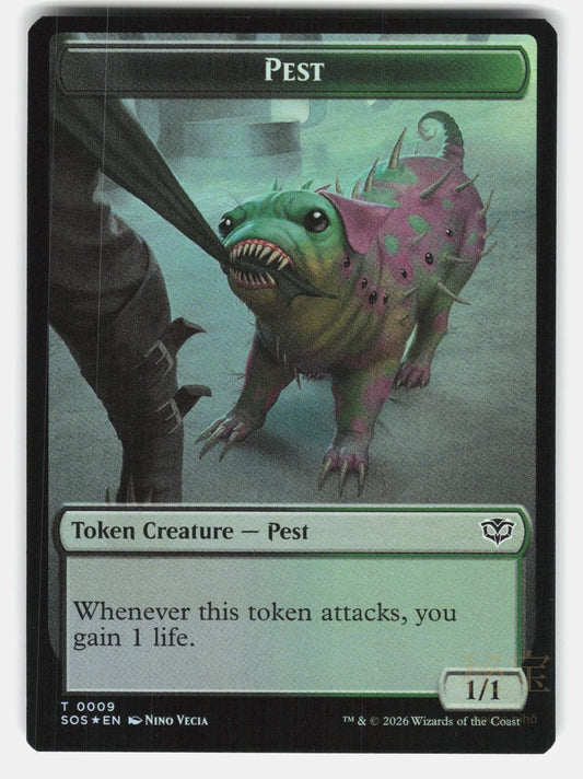 FRACTAL (0005) // PEST (0009) DOUBLE SIDED TOKEN SOS 5 // 9 FOIL MTG VECIA NM/M0