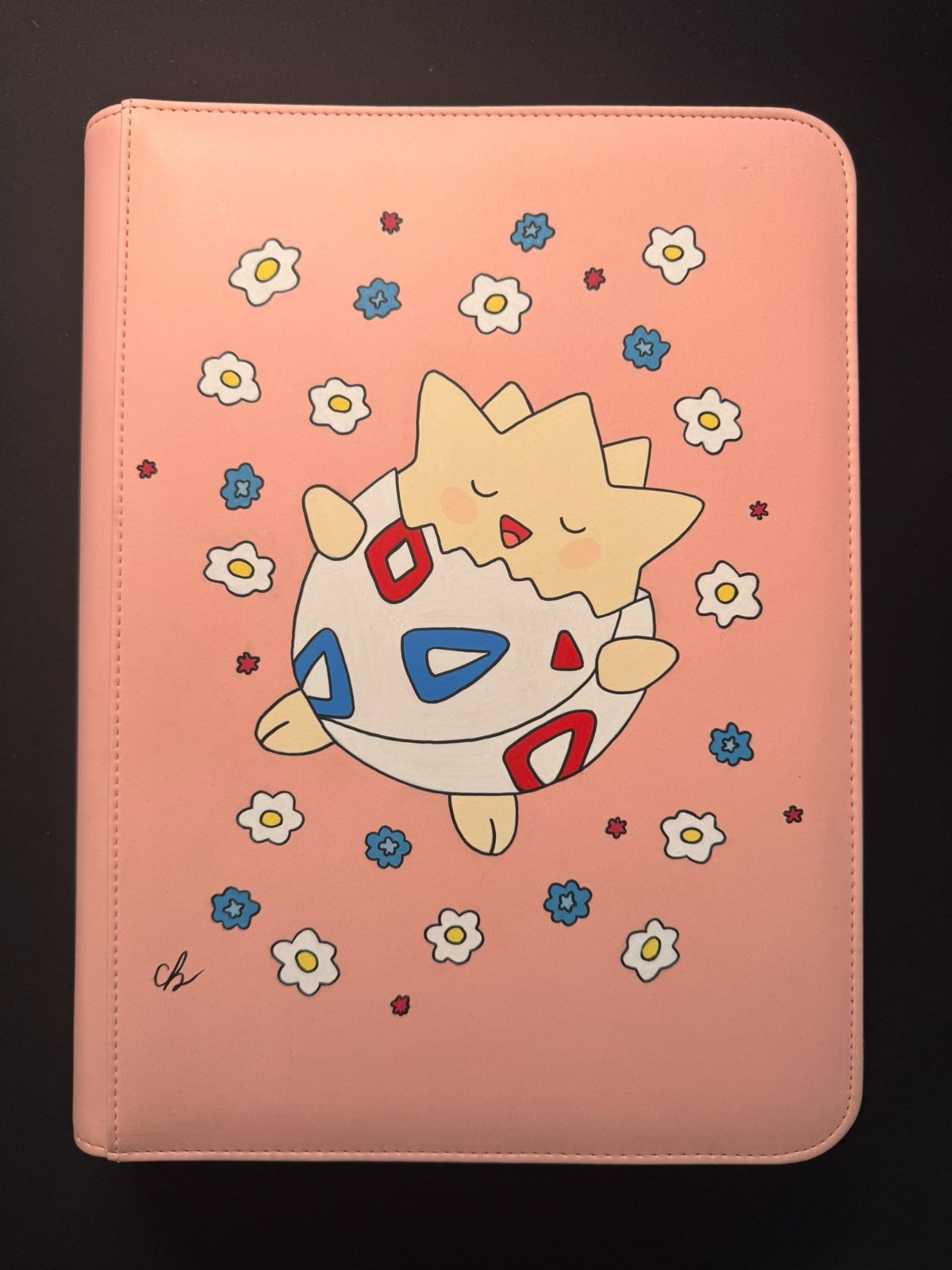 Hand Painted Pokemon Togepi Binder Palms Off Stealth 9 Pocket 360 Pink OOAK3