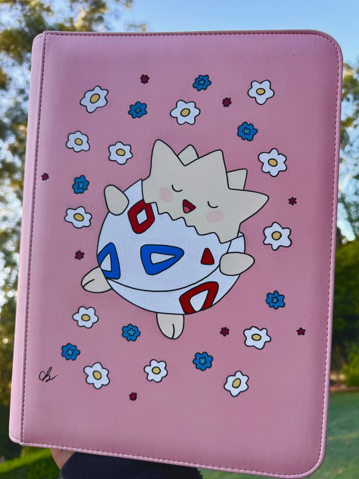 Hand Painted Pokemon Togepi Binder Palms Off Stealth 9 Pocket 360 Pink OOAK2