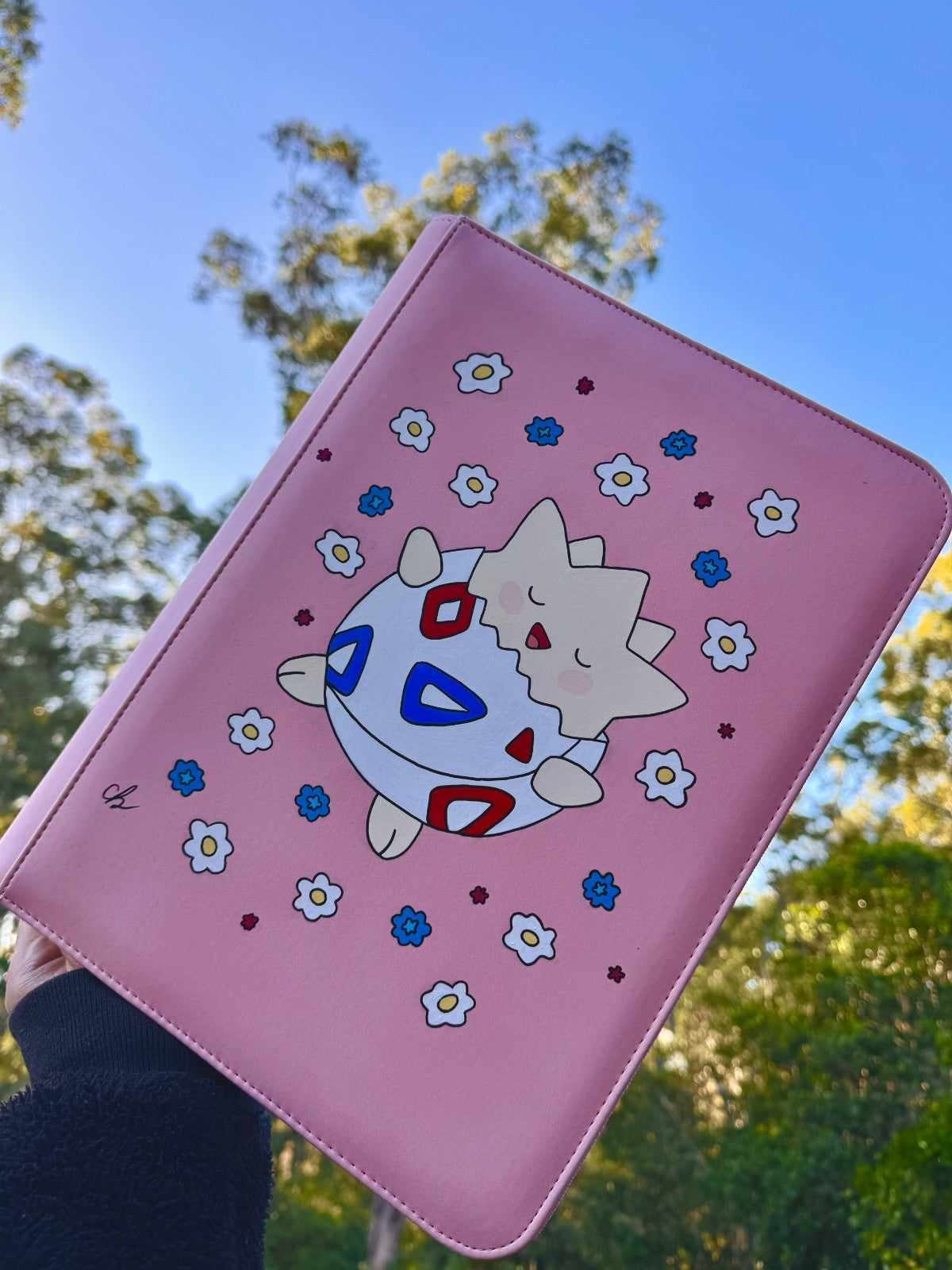 Hand Painted Pokemon Togepi Binder Palms Off Stealth 9 Pocket 360 Pink OOAK0