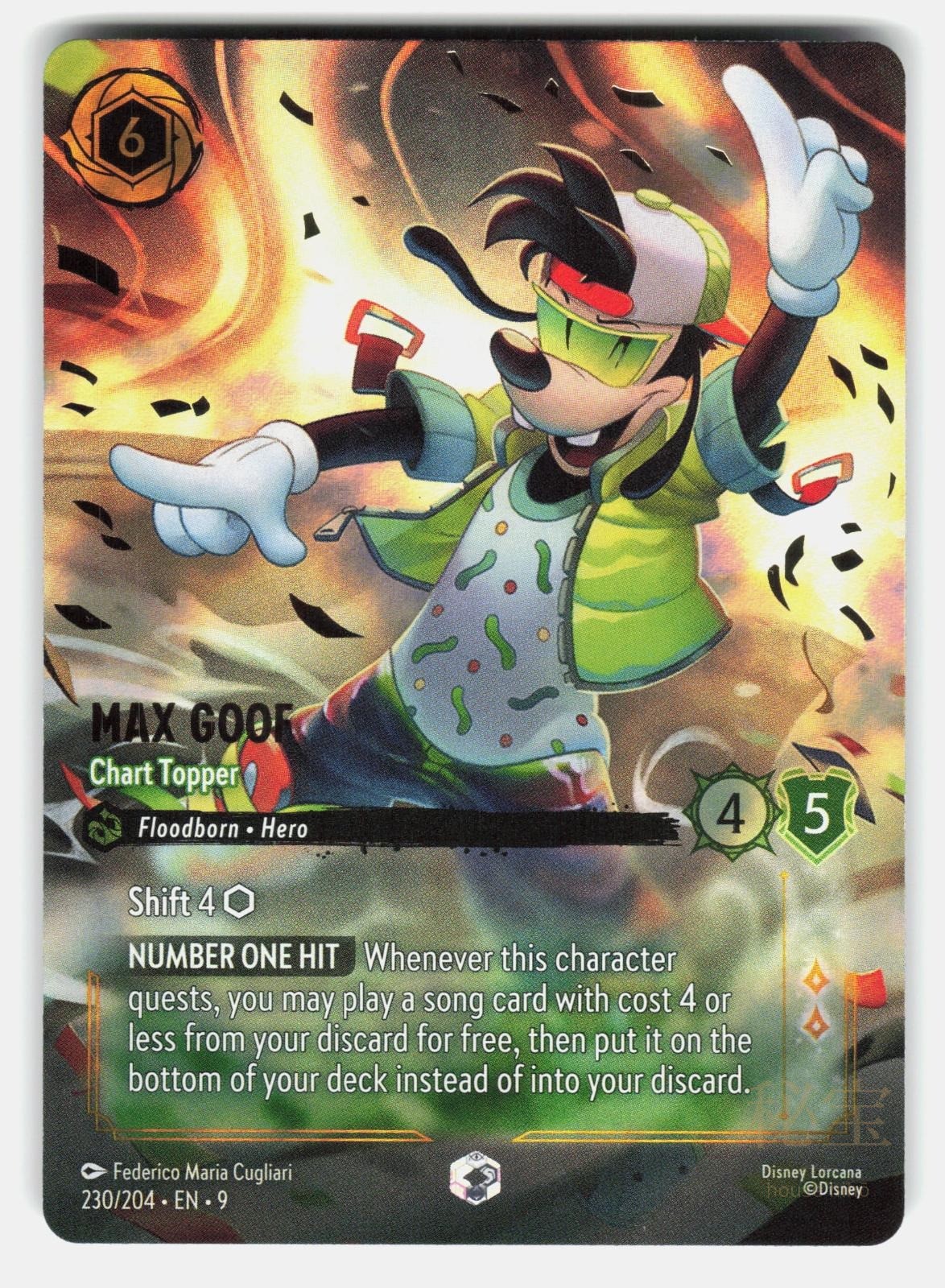 MAX GOOF   CHART TOPPER (ENCHANTED) 230/204 HOLO   LORCANA   Damaged0