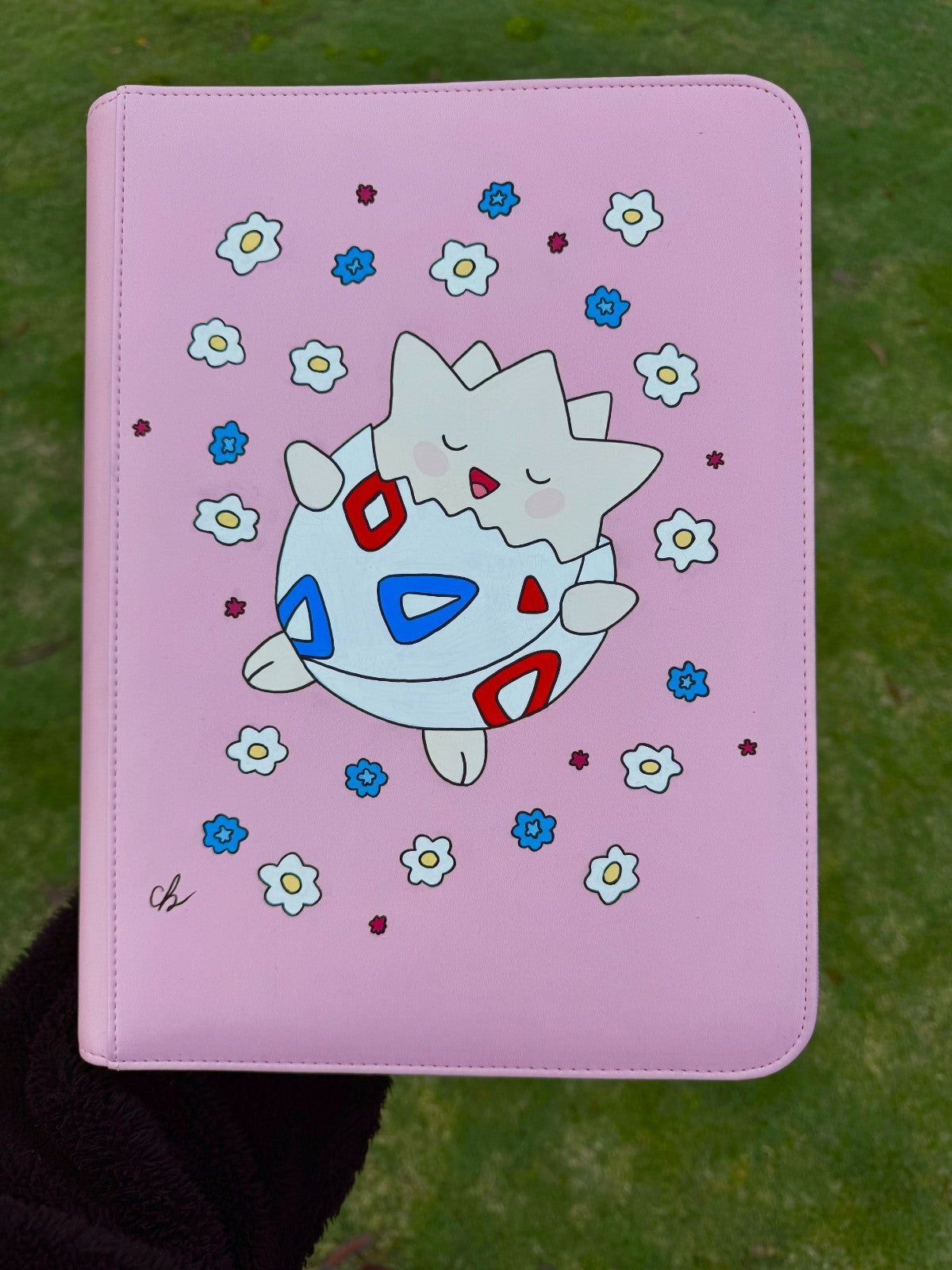 Hand Painted Pokemon Togepi Binder Palms Off Stealth 9 Pocket 360 Pink OOAK1
