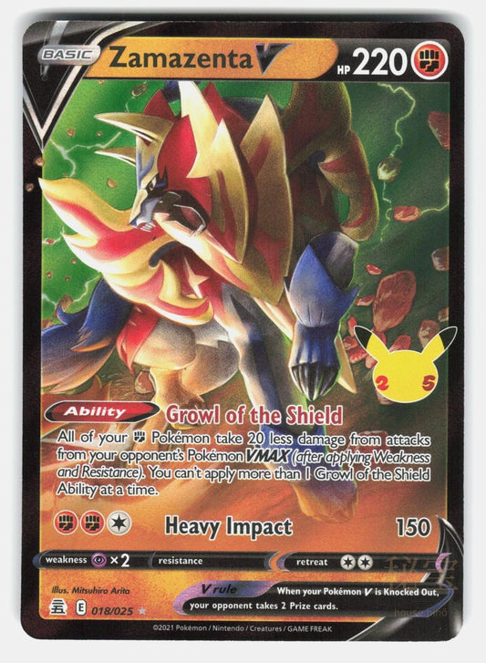 ZAMAZENTA V CEL 018/025 HOLO   Pokemon   2021 ARITA NM/M0